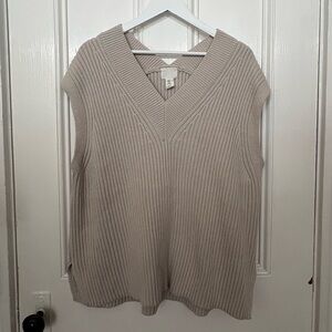 H&M Beige V-Neck Ribbed Sweater Vest